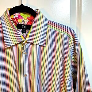 XMI Multi Color Stripe & Interior‎ Floral Detail Long Sleeve Men’s Size Large